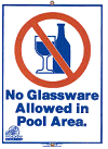 No Glassware in pool area sign